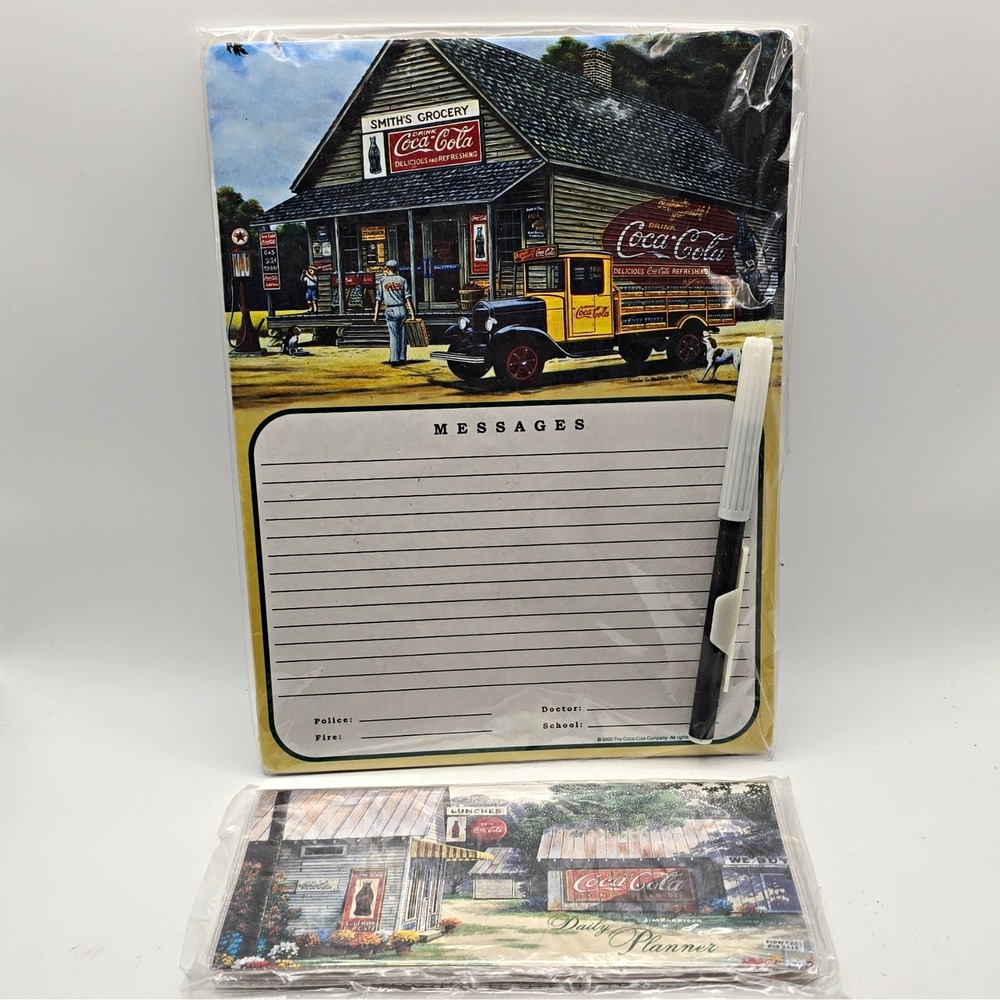 Coca-Cola Magnetic Memo Board w/ Marker & Daily Planner Notepad Set, Multicolor